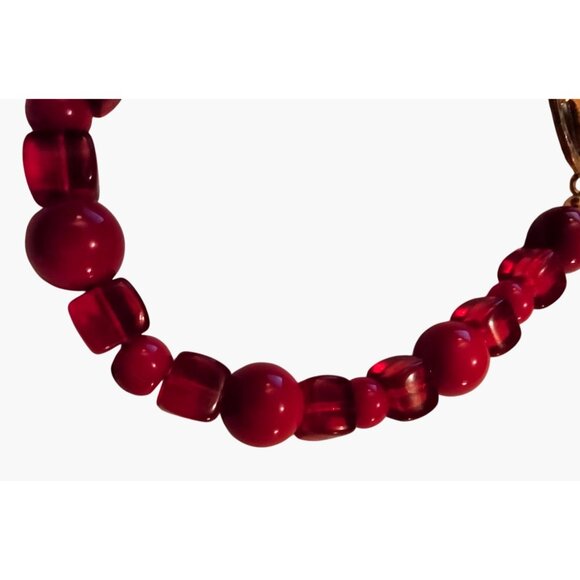 Red Beaded Bracelet Toggle Clasp 9 Inches Handmade Jewelry - Picture 2 of 6